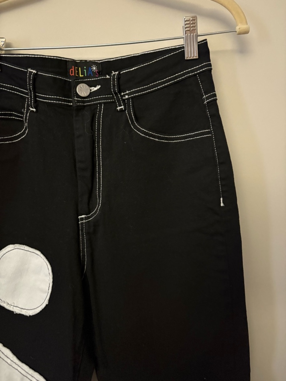 dELiA*s Women's Black & White Patchwork yin yang pants - Picture 6 of 6